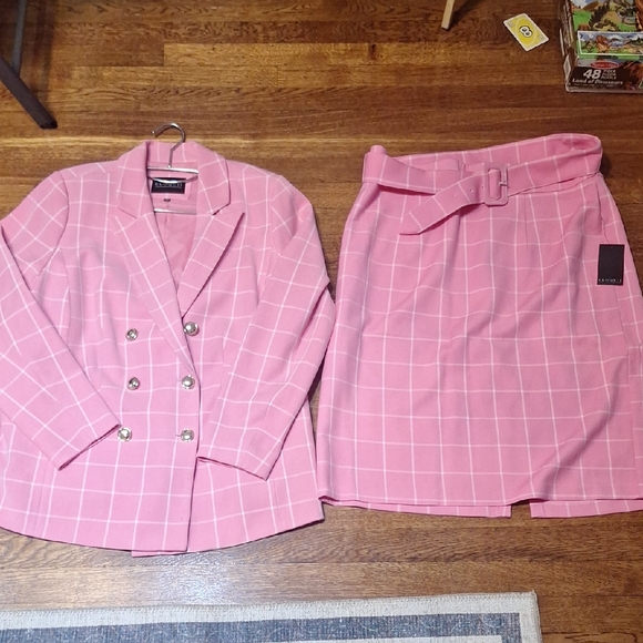 Eloquii Jackets & Blazers - Pink Plaid Blazer and Skirt Set